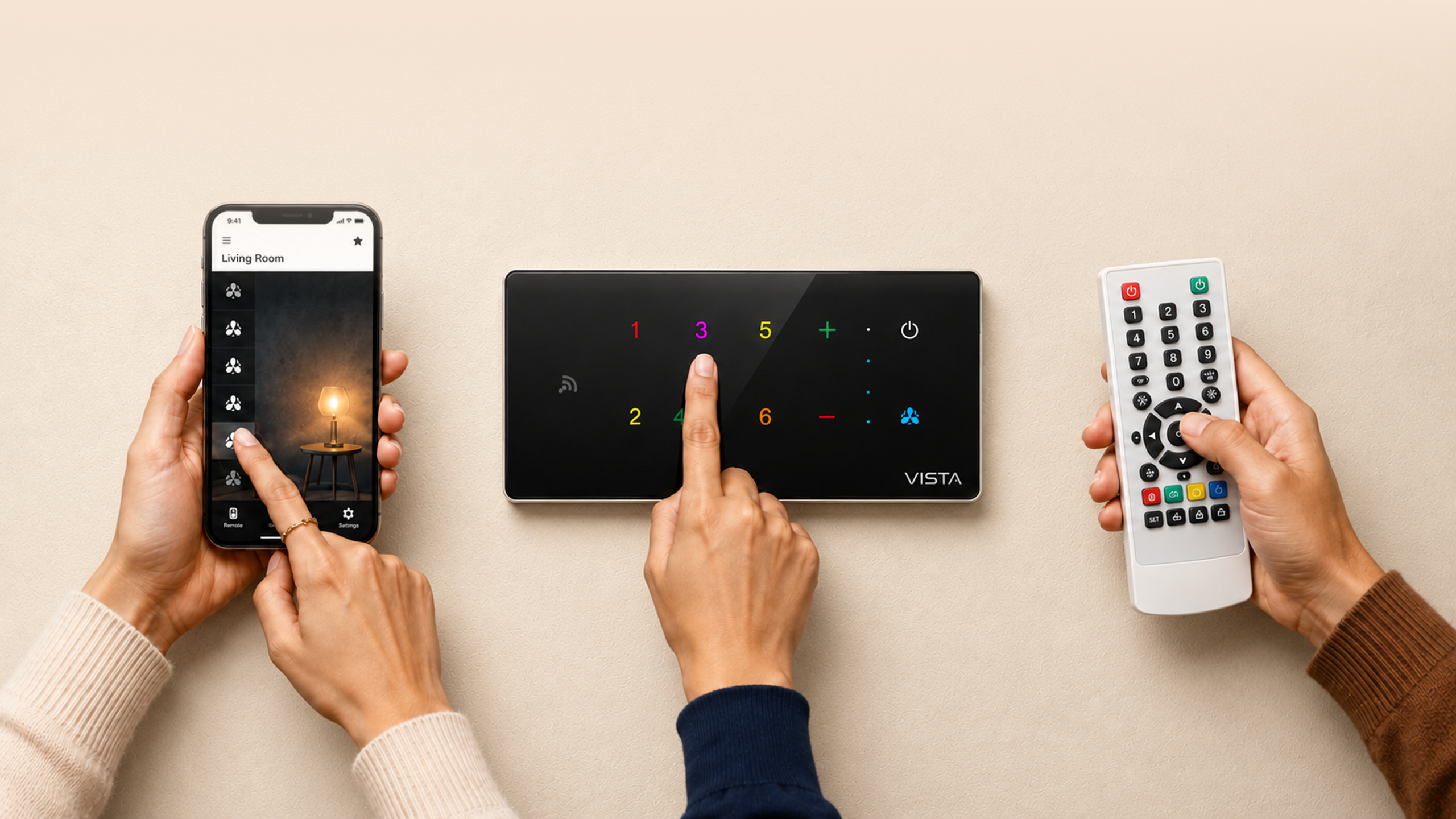 Controlling Vista switches with a phone app, wall touch panel and remote
