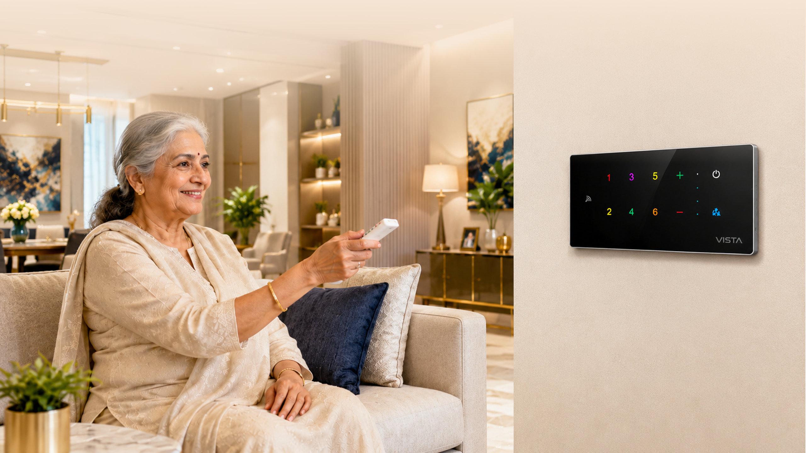 Grandmother operating a Vista remote