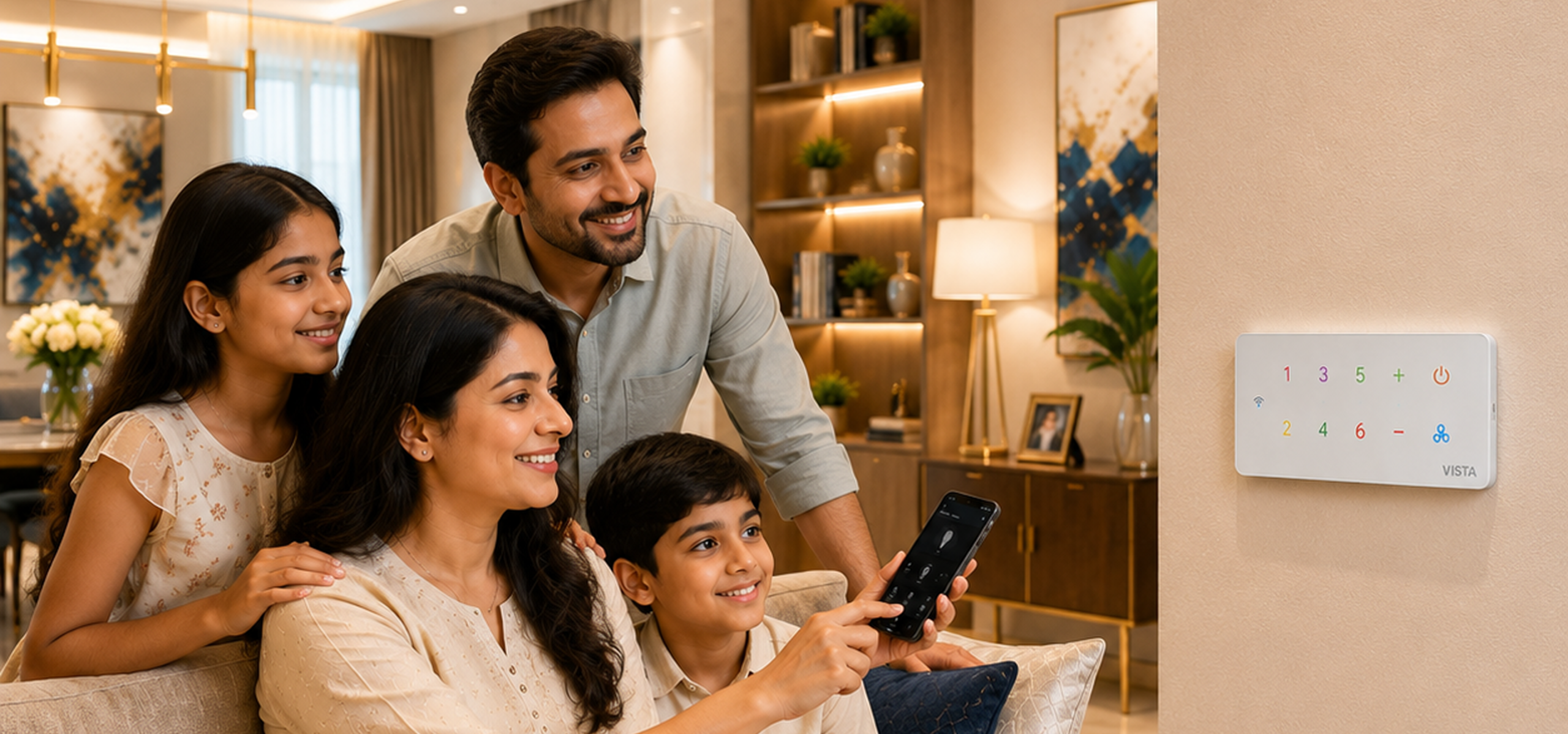 A happy family enjoying their Vista smart home