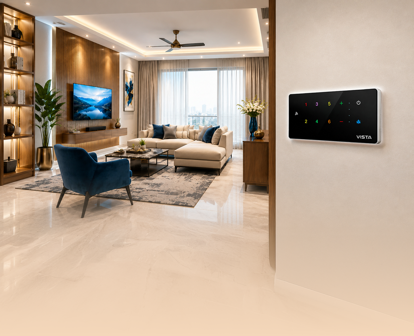 Living room fitted with Vista smart switches